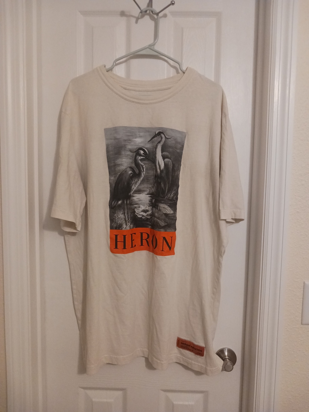 Heron Preston Crew Cream/Orange Bird Print Authentic Men's XLT